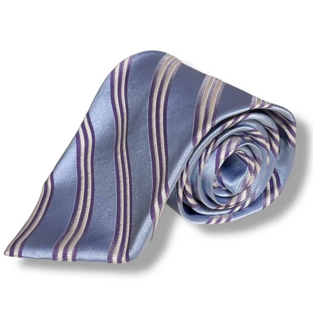 BROOKS BROTHERS Classic Silk Rep Tie Light Blue, White, & Lilac XL Length